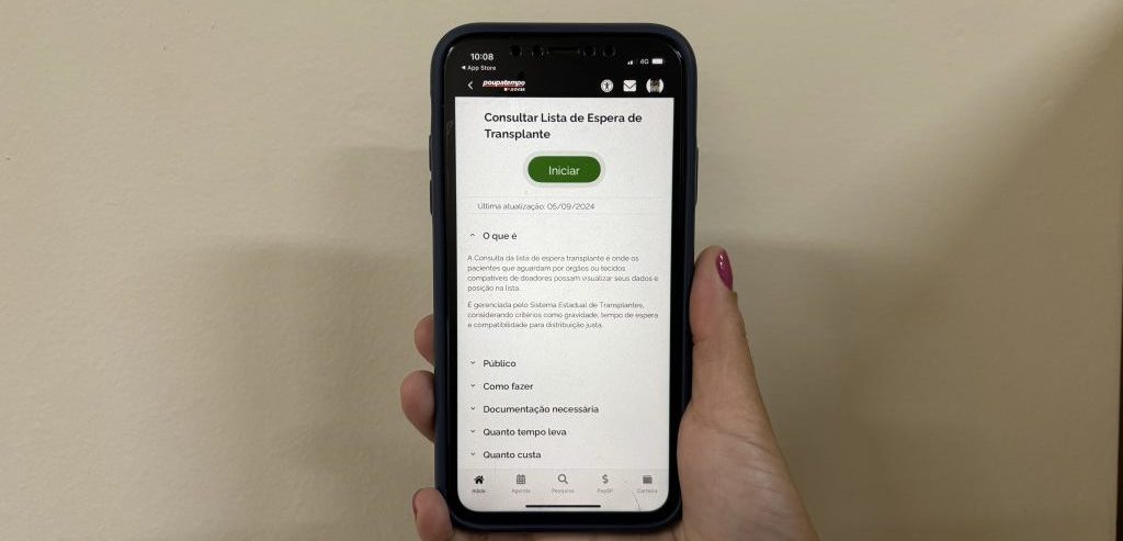 Pacientes que estão na fila de espera por um transplante de órgão ou tecido podem consultar posição na fila pelo aplicativo do Poupatempo, disponível para celulares com sistema operacional Android e IOS