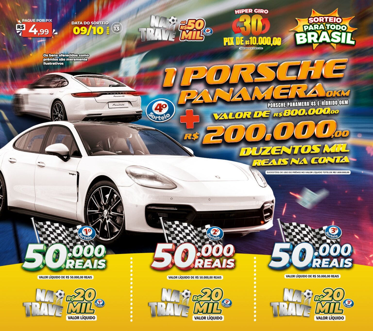 HiperCap Brasil sorteia Porsche Panamera 4S e R$ 200 mil nesta quarta-feira (9)